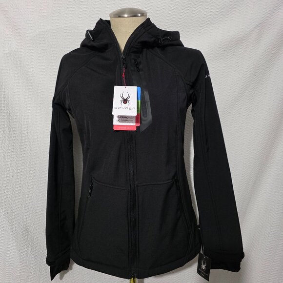 Spyder Jackets & Blazers - NWT Spyder Black Zip Jacket Hood, Water & Wind Resistent Termoweb Thumb Hole S/P